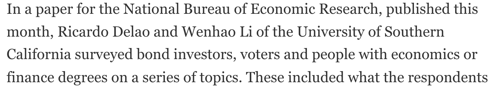 Excerpt from Central Banking naming Ricardo Delao and Wenhao Li and describing their survey