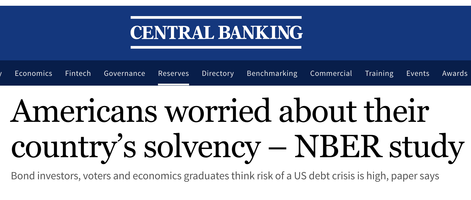 Screenshot of the Central Banking article headline and preview