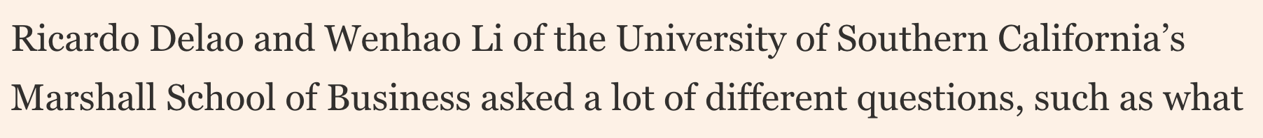 Excerpt from Financial Times naming Ricardo Delao and Wenhao Li and describing their survey